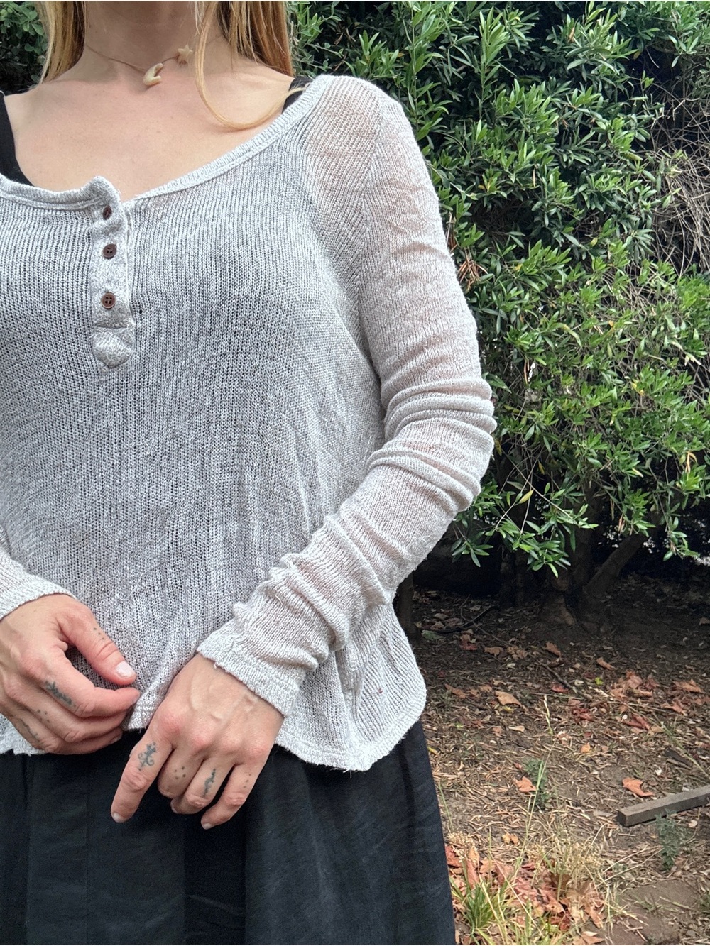 Brandy Melville Light Gray Knit Henley Top